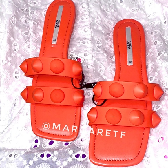 Zara Neon orange studded sandals, designer - Picture 8 of 8